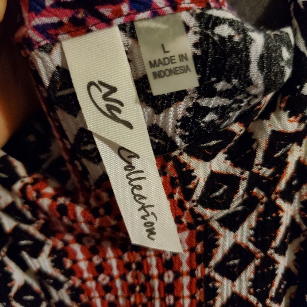 NY Collection Ladies Size Large Red Black Purpl Geometric Print Sleeveless Dress - Picture 3 of 6